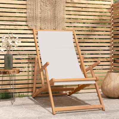 Folding Beach Chair Solid Wood Teak Cream