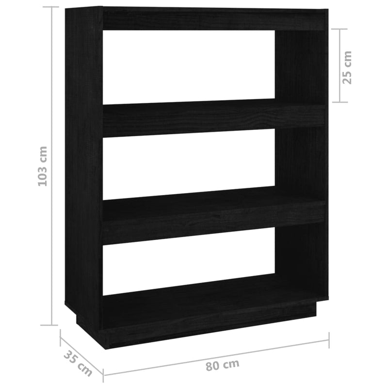Book Cabinet/Room Divider Black 80x35x103 cm Solid Pinewood