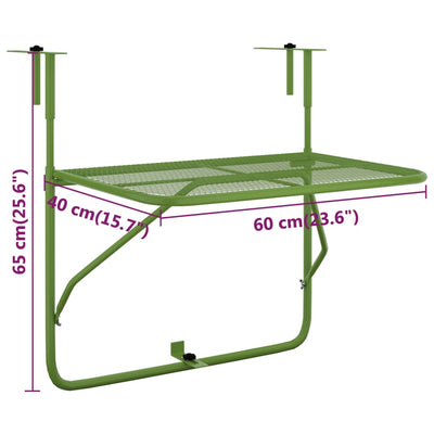 Balcony Table Green 60x40 cm Steel