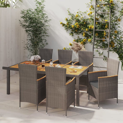 7 Piece Outdoor Dining Set with Cushions Poly Rattan Grey