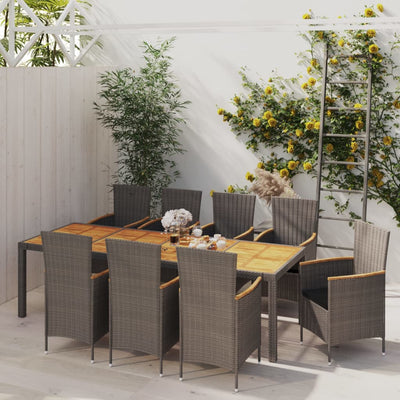 9 Piece Outdoor Dining Set with Cushions Poly Rattan Grey