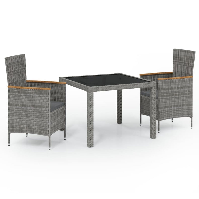 3 Piece Outdoor Dining Set with Cushions Poly Rattan Black and Grey