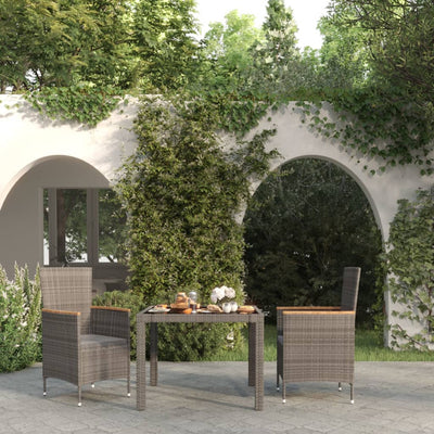 3 Piece Outdoor Dining Set with Cushions Poly Rattan Black and Grey