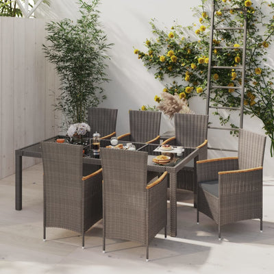 7 Piece Outdoor Dining Set with Cushions Poly Rattan Black and Grey