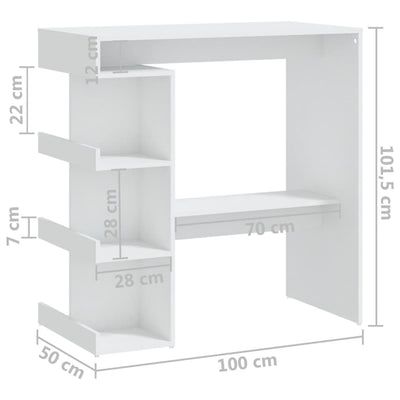 Bar Table with Storage Rack White 100x50x101.5 cm Engineered Wood