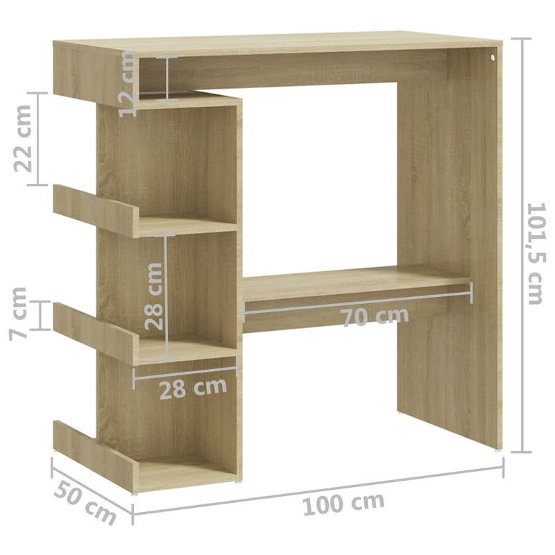Bar Table with Storage Rack Sonoma Oak 100x50x101.5 cm Engineered Wood