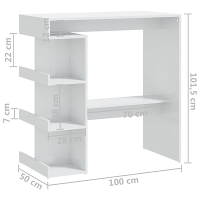 Bar Table with Storage Rack High Gloss White 100x50x101.5 cm