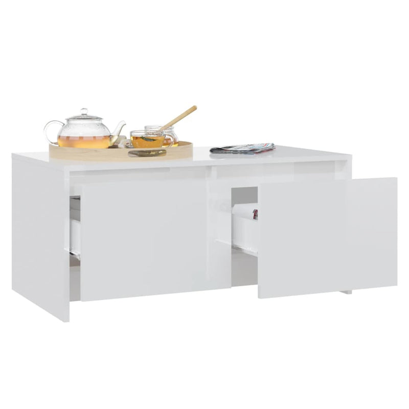 Coffee Table High Gloss White 90x50x41.5 cm Chipboard