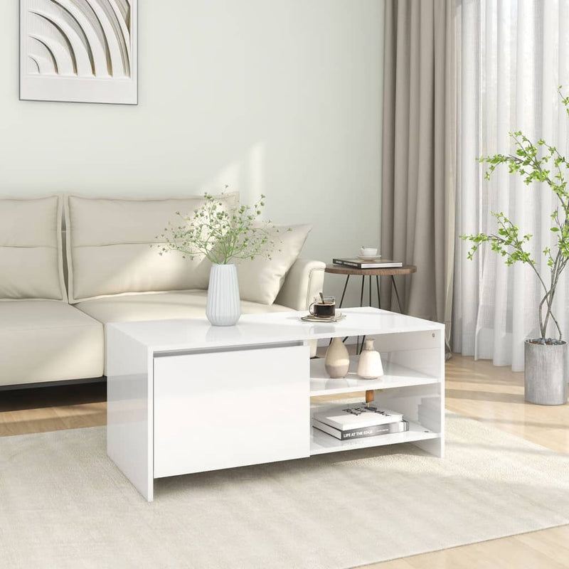 Coffee Table High Gloss White 102x50x45 cm Engineered Wood