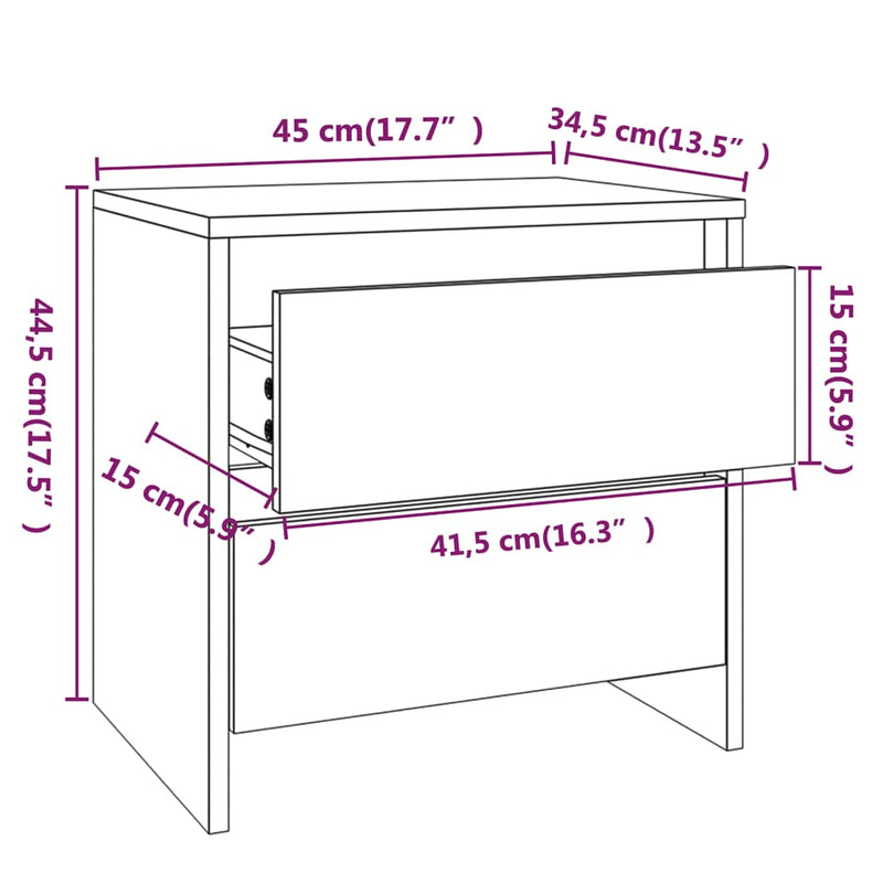 Bedside Cabinet Black 45x34.5x44.5 cm Chipboard