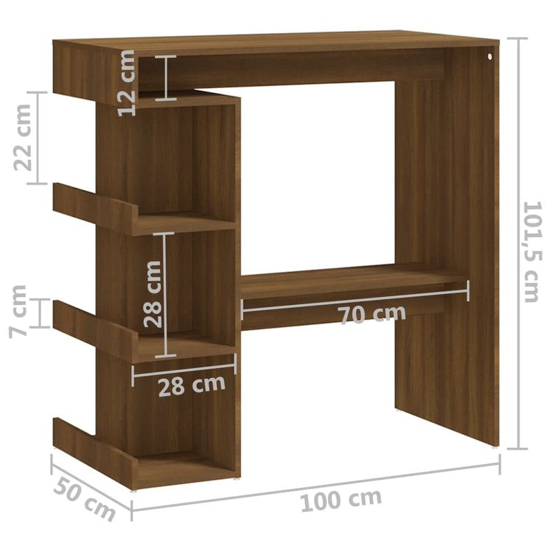 Bar Table with Storage Rack Brown Oak 100x50x101.5cm Engineered Wood