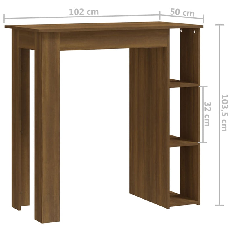 Bar Table with Shelf Brown Oak 102x50x103.5 cm Chipboard