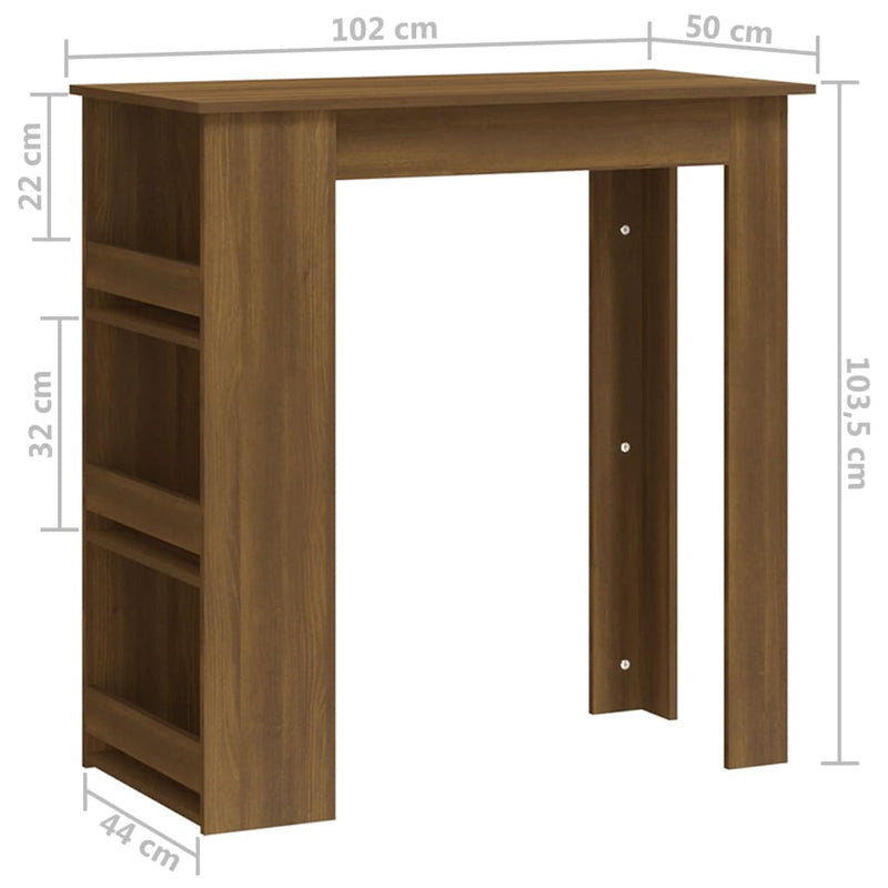 Bar Table with Storage Rack Brown Oak 102x50x103.5 cm Chipboard