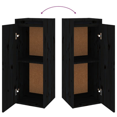 Wall Cabinet Black 30x30x80 cm Solid Wood Pine