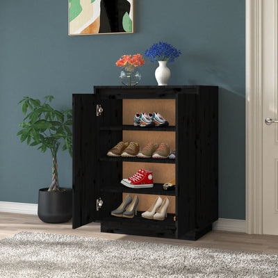 Shoe Cabinet Black 60x35x80 cm Solid Wood Pine