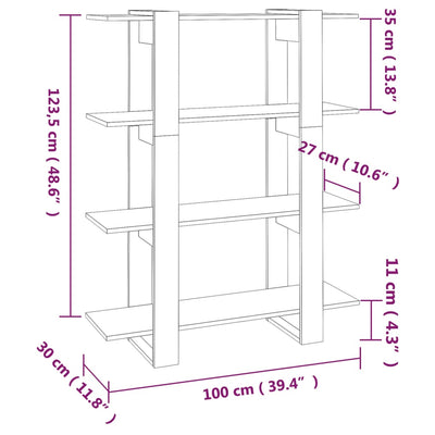 Book Cabinet/Room Divider High Gloss White 100x30x123.5 cm