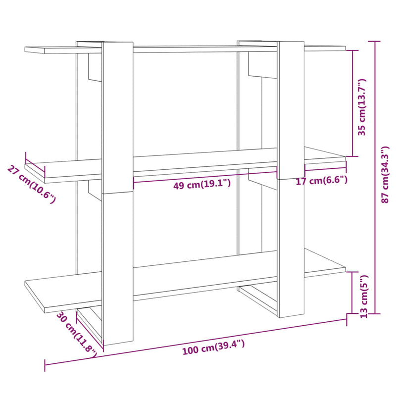 Book Cabinet/Room Divider Sonoma Oak 100x30x87 cm