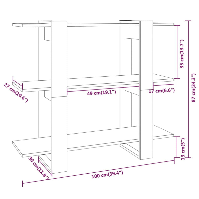 Book Cabinet/Room Divider Concrete Grey 100x30x87 cm