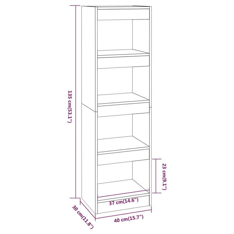 Book Cabinet/Room Divider Grey Sonoma 40x30x135 cm