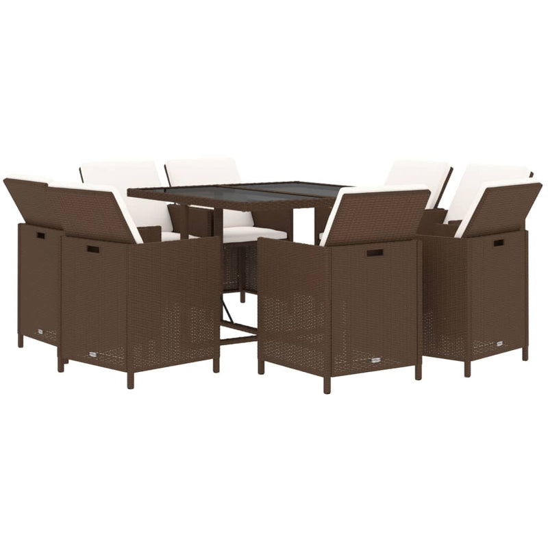 9 Piece Garden Dining Set with Cushions Poly Rattan Brown