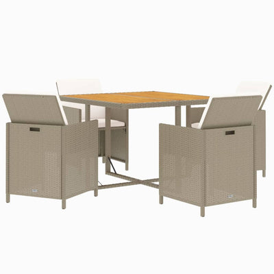 5 Piece Garden Dining Set with Cushions Poly Rattan Beige