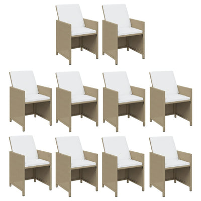 11 Piece Garden Dining Set with Cushions Poly Rattan Beige