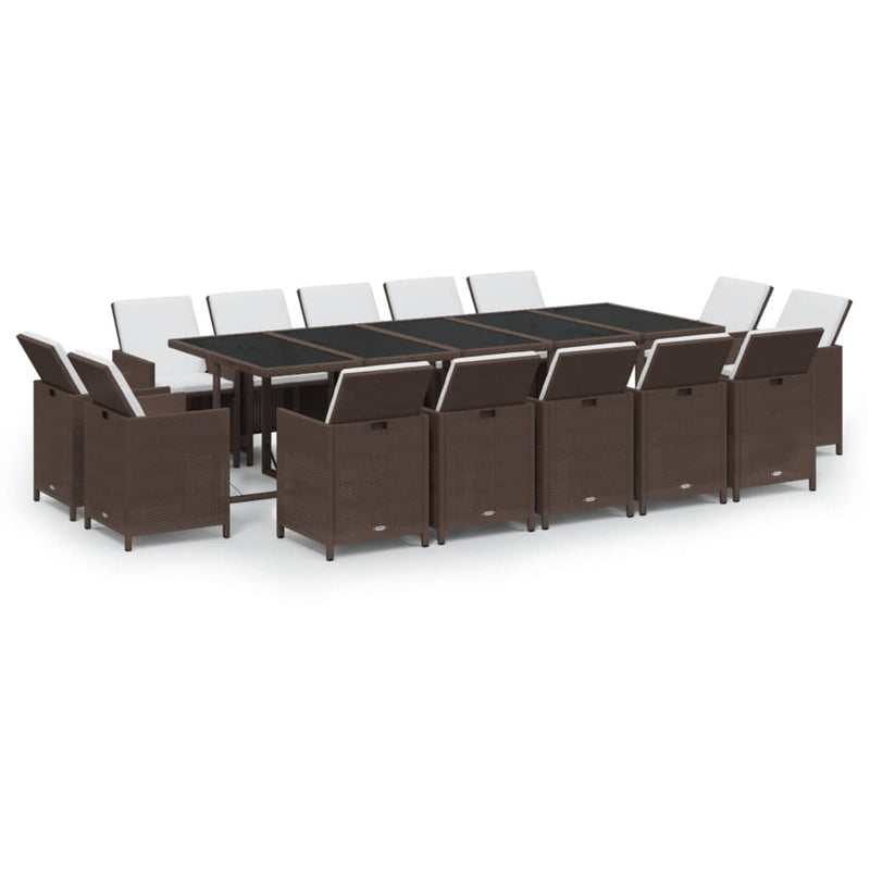 15 Piece Garden Dining Set with Cushions Poly Rattan Brown