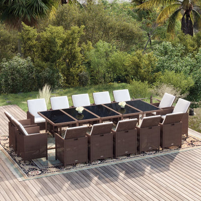 15 Piece Garden Dining Set with Cushions Poly Rattan Brown