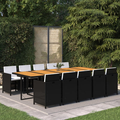 11 Piece Garden Dining Set with Cushions Poly Rattan Black