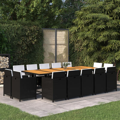 15 Piece Garden Dining Set with Cushions Poly Rattan Black