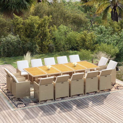 15 Piece Garden Dining Set with Cushions Poly Rattan Beige