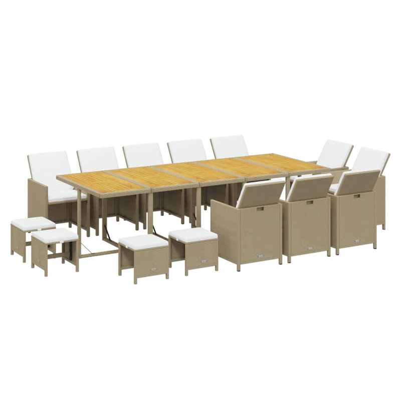 15 Piece Garden Dining Set with Cushions Poly Rattan Beige