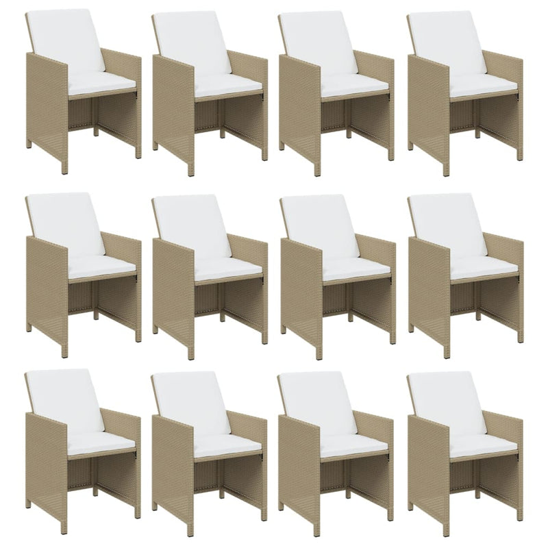 17 Piece Garden Dining Set with Cushions Poly Rattan Beige