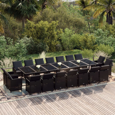 19 Piece Garden Dining Set with Cushions Poly Rattan Black
