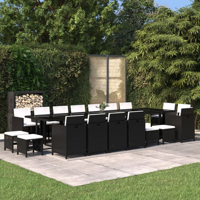 19 Piece Garden Dining Set with Cushions Poly Rattan Black