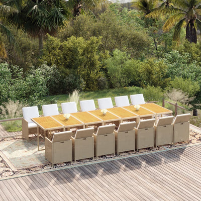 15 Piece Garden Dining Set with Cushions Beige Poly Rattan