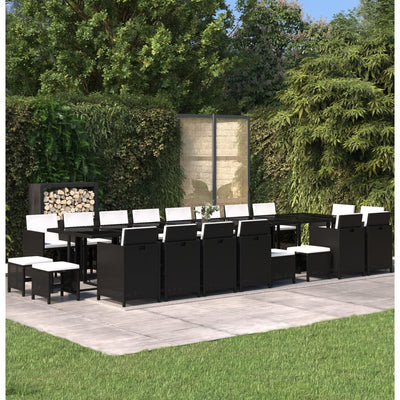 21 Piece Garden Dining Set with Cushions Black Poly Rattan