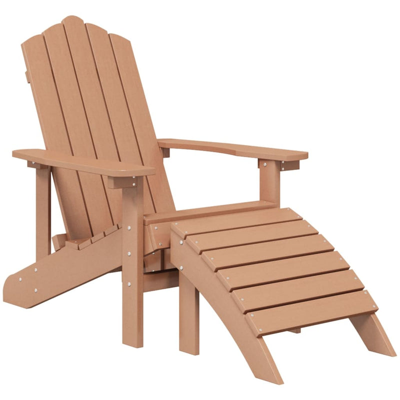 Garden Adirondack Chair with Footstool & Table HDPE Brown