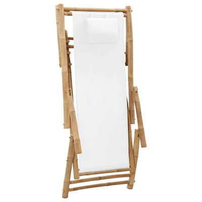 Deck Chair Bamboo and Canvas Cream White