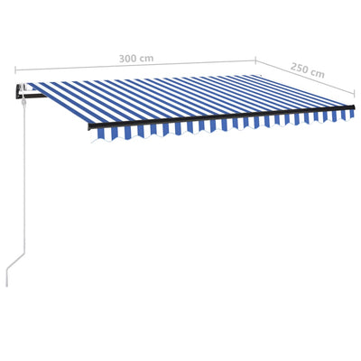 Automatic Awning with LED&Wind Sensor 300x250 cm Blue and White