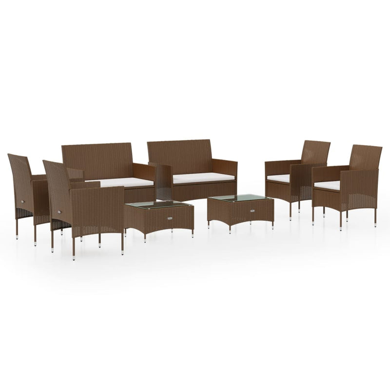8 Piece Garden Lounge Set with Cushions Poly Rattan Brown