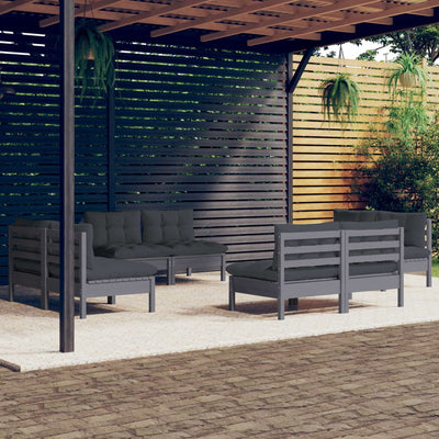 8 Piece Garden Lounge Set with Anthracite Cushions Pinewood