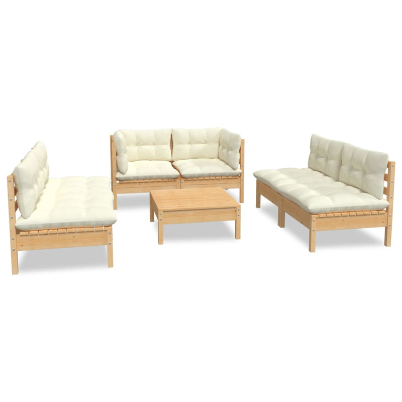 7 Piece Garden Lounge Set with Cream Cushions Solid Pinewood