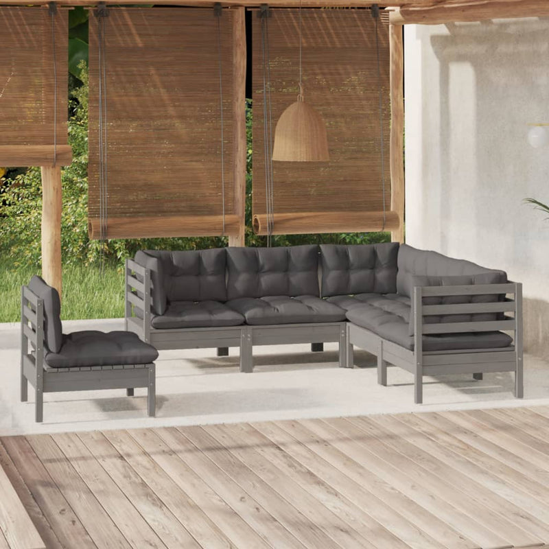5 Piece Garden Lounge Set with Cushions Grey Pinewood