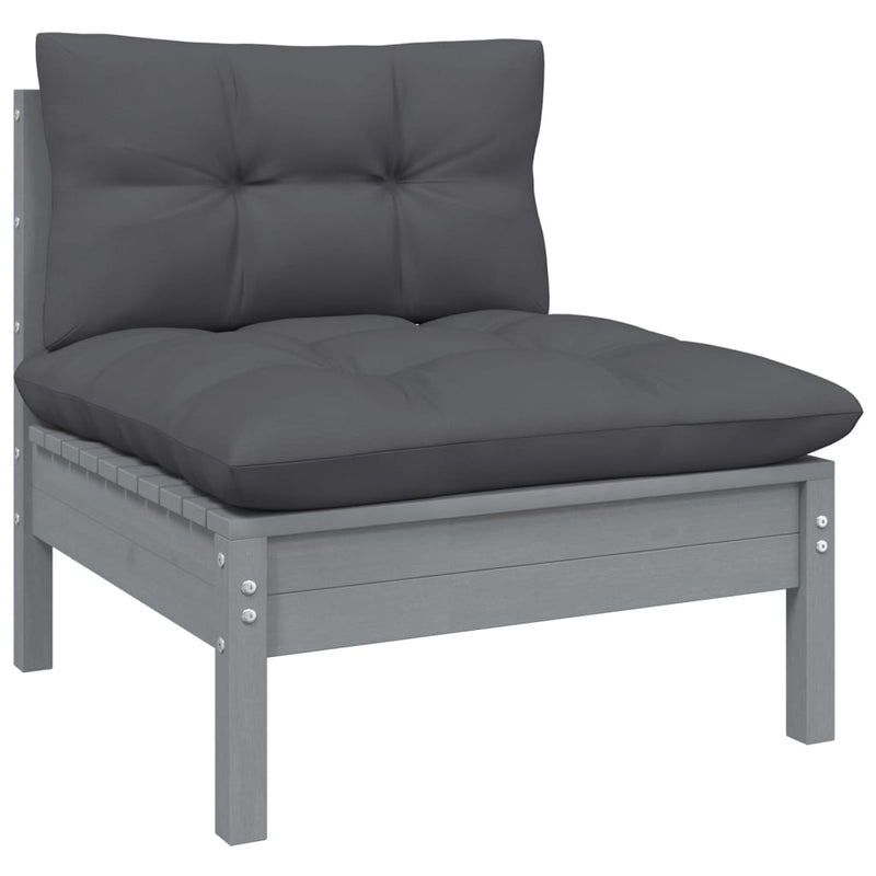 7 Piece Garden Lounge Set with Cushions Grey Solid Pinewood