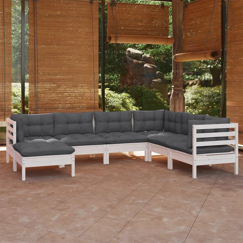 7 Piece Garden Lounge Set with Cushions White Solid Pinewood
