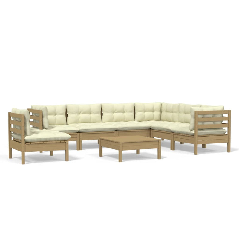 8 Piece Garden Lounge Set with Cushions Honey Brown Pinewood