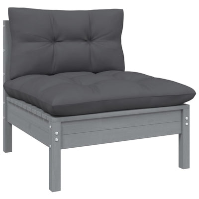8 Piece Garden Lounge Set with Cushions Grey Solid Pinewood
