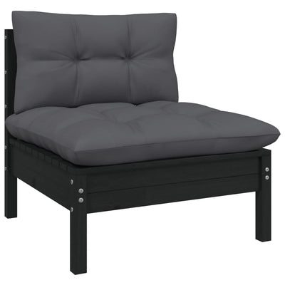 8 Piece Garden Lounge Set with Cushions Black Solid Pinewood