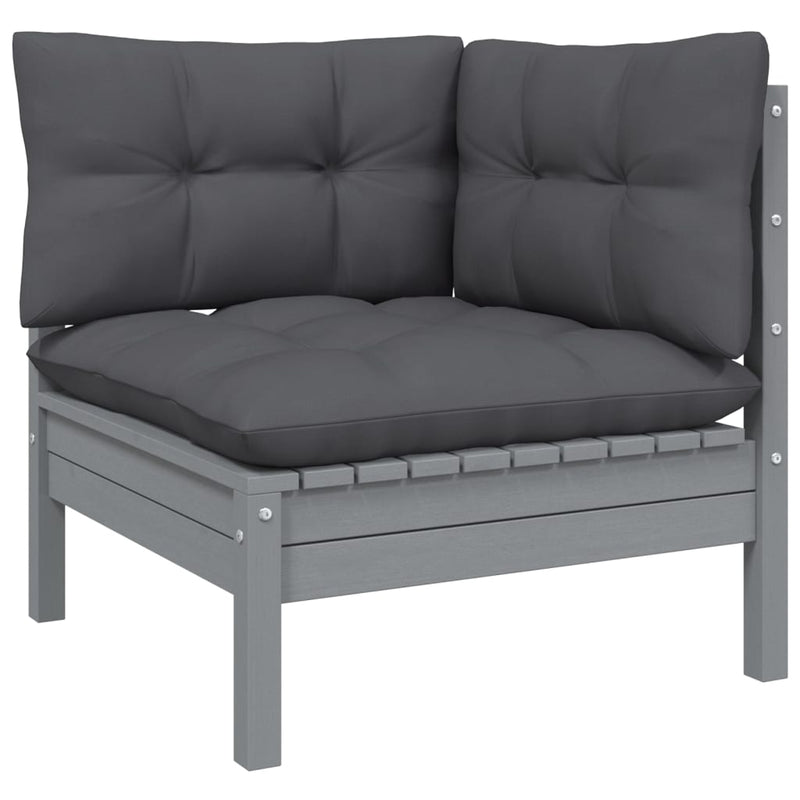 10 Piece Garden Lounge Set with Cushions Grey Solid Pinewood
